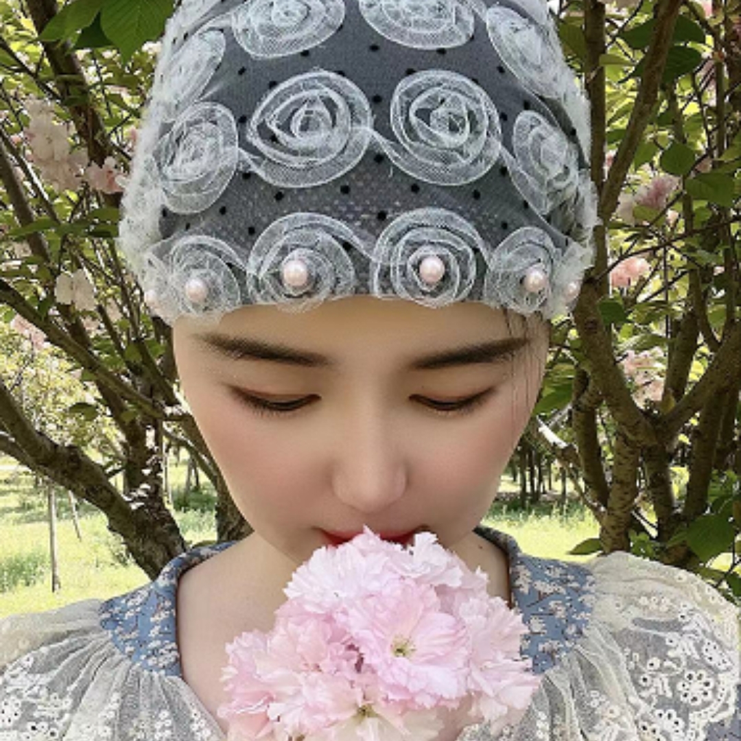 【原创】帽子女新款时尚夏季款防晒遮发帽玫瑰花朵发带帽包头帽子