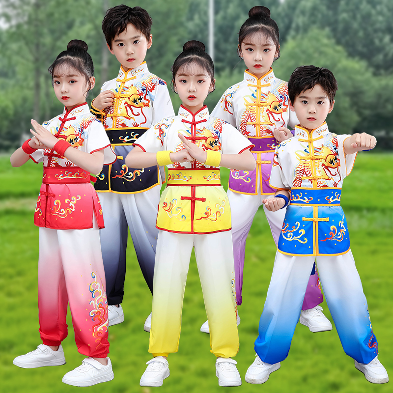 儿童武术演出服春夏季短袖中国风功夫练功比赛服学生六一表演服装