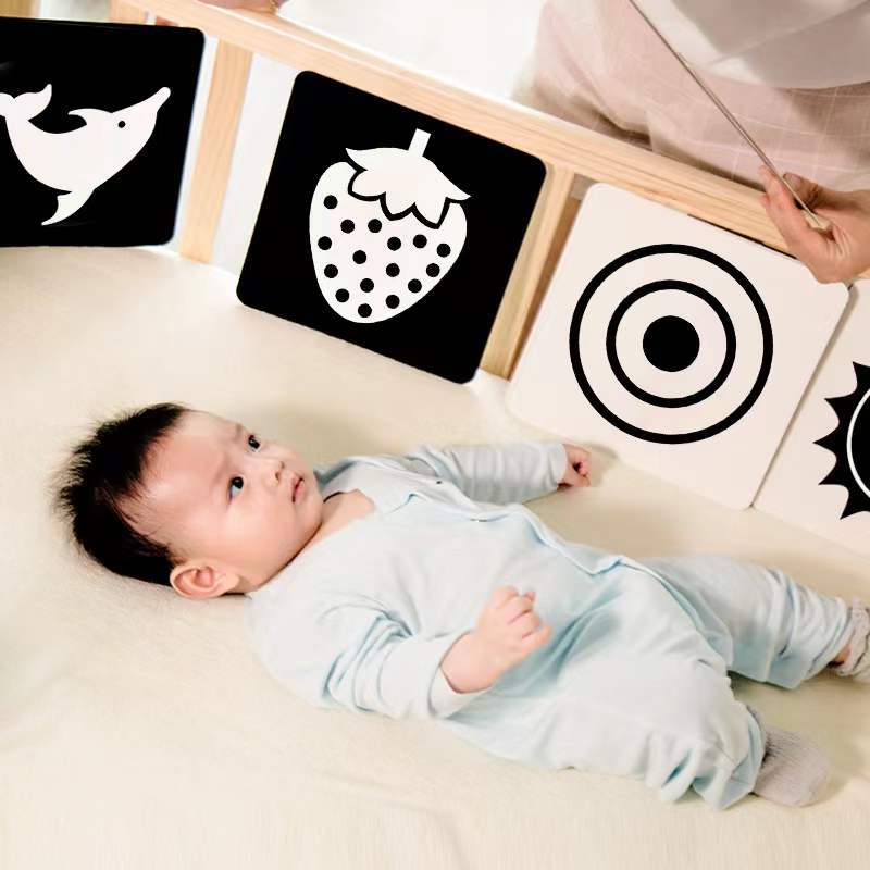 婴儿早教卡黑白卡片新生儿视觉激发卡0到3-6个月宝宝专注训练卡