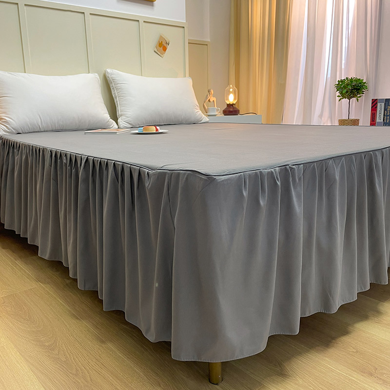 简约风气质灰床罩床裙式床套单件防尘保护套夏季床单床垫套件防滑