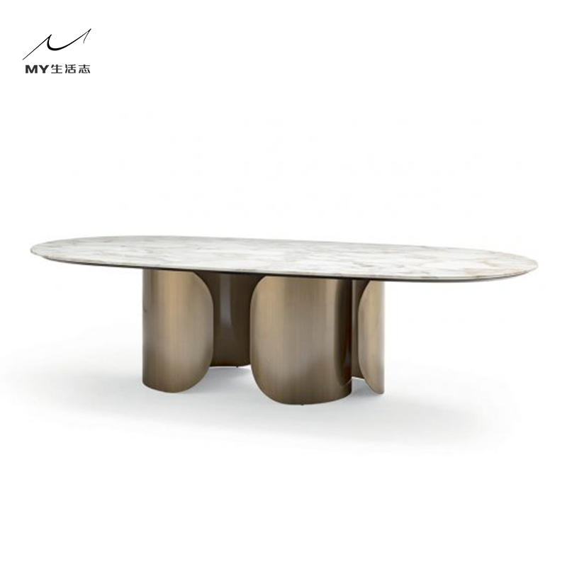 定制款后现代不锈钢桌子大理石餐桌设计师个性创意餐台样板房家具