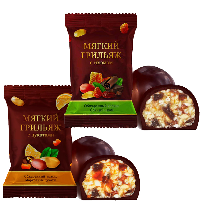 俄罗斯巧克力糖果进口彼尔姆牌葡萄干果仁花生夹心糖零食新年喜糖