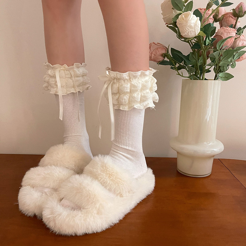 袜贵人新品 泡芙奶油花边丝带蝴蝶结洛丽塔少女堆堆袜学生软妹袜