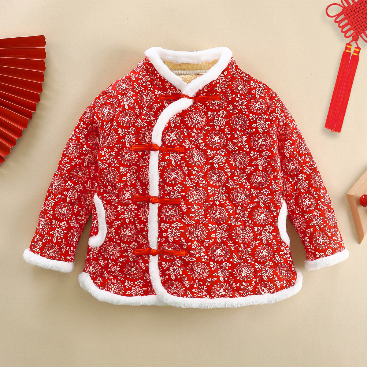 儿童中国风棉服过年服冬装碎花棉袄宝宝国风加绒外套