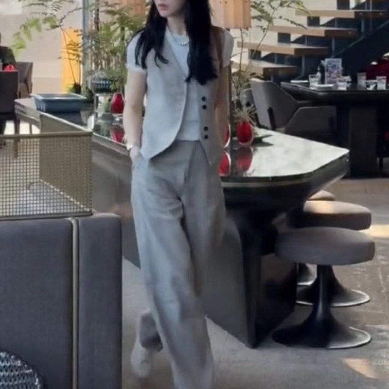 韩国设计师CherryKoko春夏新款盐系轻熟风洋气马甲阔腿长裤高级感