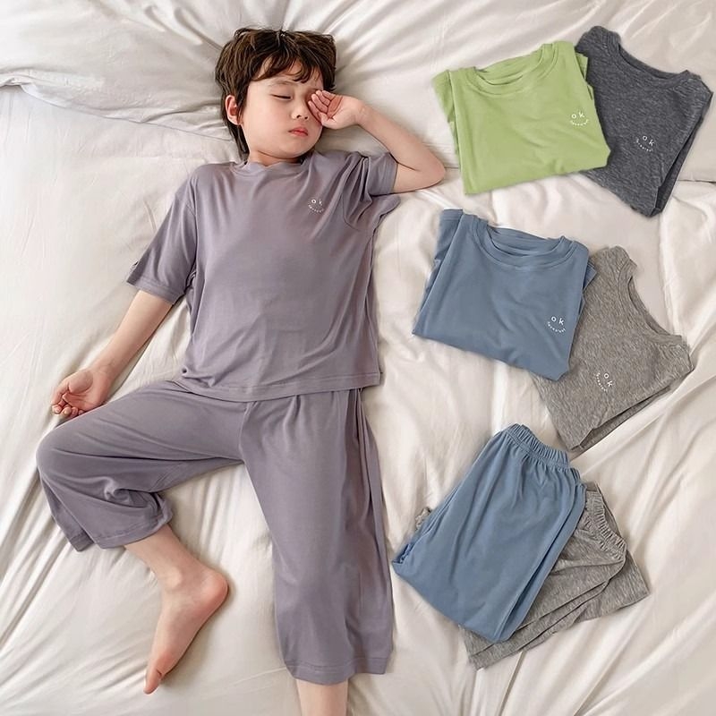 男童睡衣夏季中大童2024新款莫代尔男孩空调服薄款儿童家居服套装