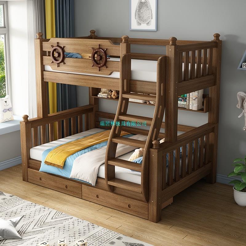 实木上下床鹅掌楸木双层床儿童床小户型子母床高低床多功能上下铺