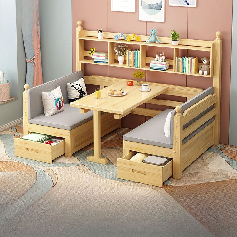 速发沙发床多功能家用可折叠客厅双人坐卧两用带书桌收纳柜实木沙
