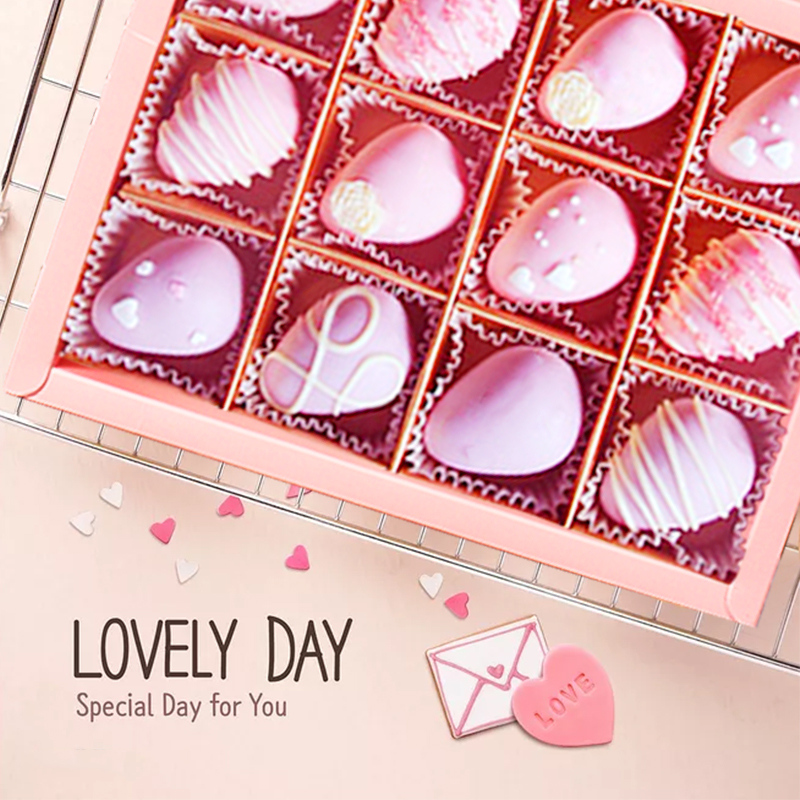 情人节粉色草莓巧克力包装盒透明高档欧式雪花酥手工礼品空盒子