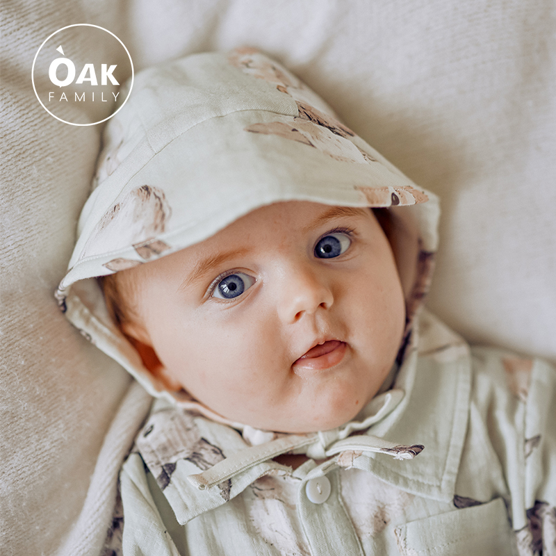 Oak Family婴儿遮阳帽夏季绑带男宝宝帽子新婴幼儿男女儿童防晒帽