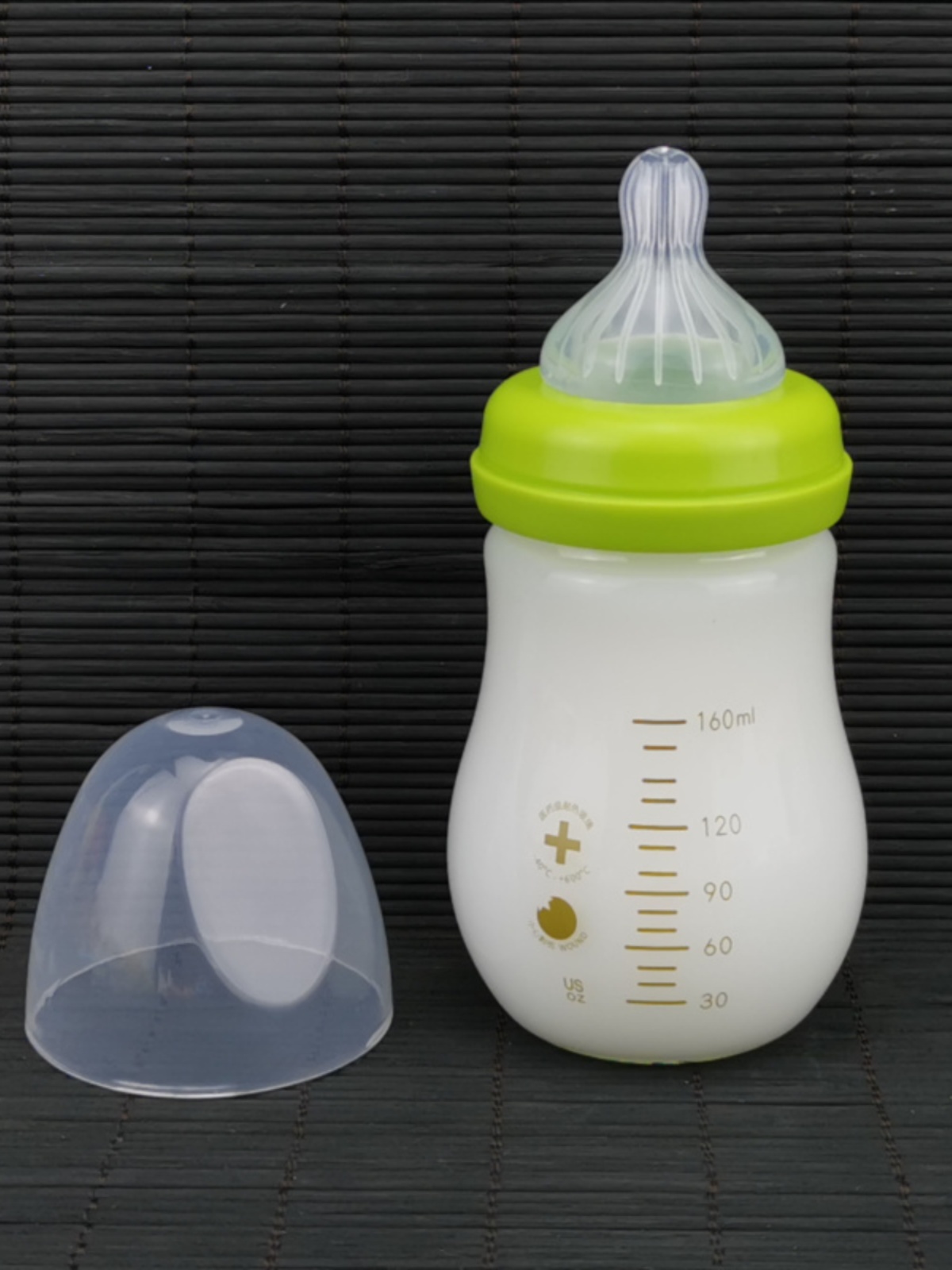 婴儿宽口径晶钻玻璃奶瓶160ml带勺子奶嘴宝宝喂水喂奶防胀气防呛