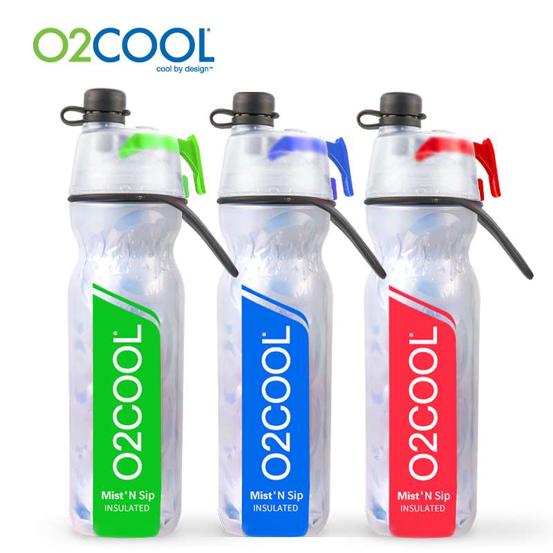 o2cool喷雾水杯户外便携双层保冷杯软体运动可喷水杯保冰降温水壶