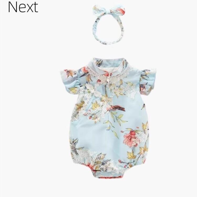 英国NEXT婴儿连体衣夏季女宝宝旗袍满月周岁礼服包屁衣婴幼儿哈衣