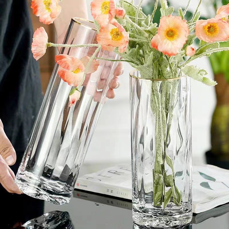 【喜嘉语】花底直筒金边玻璃花瓶落地客厅水培鲜花干花插花居家摆