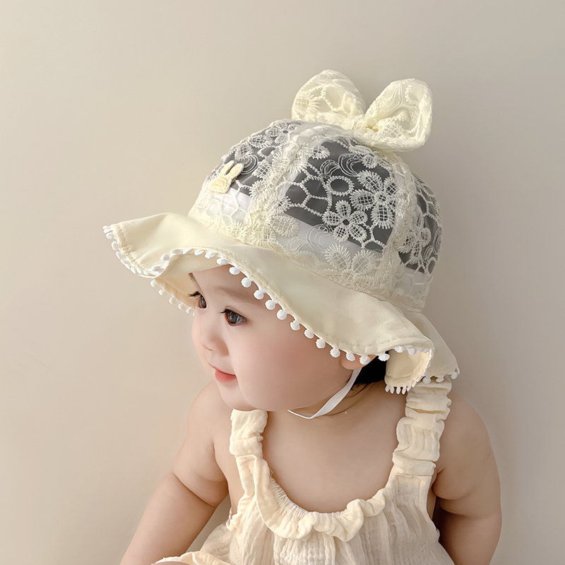 新品韩版婴儿帽子夏季渔夫网帽蕾丝夏天遮阳防晒可爱超萌女宝宝公