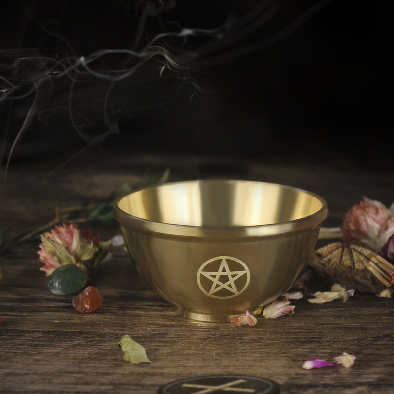 三相月五芒星香薰铜碗能量仪式烛台黄铜碗冥想周边水晶石头装饰碗