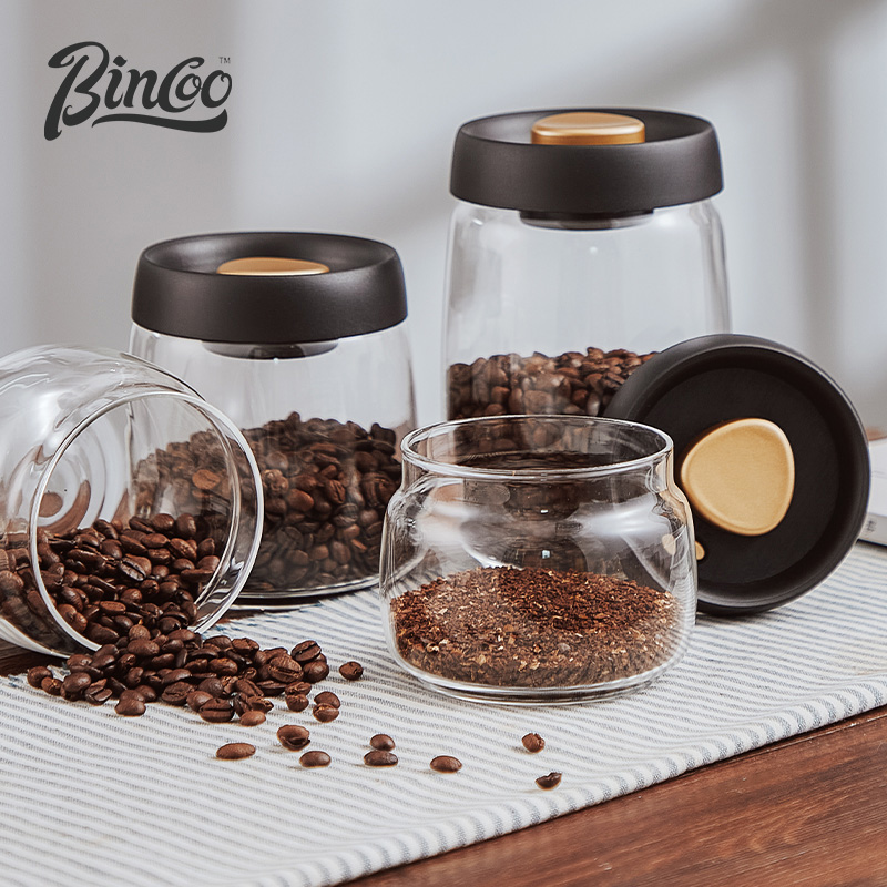 Bincoo咖啡豆抽真空密封罐玻璃储物罐家用保存罐瓶防潮食品按压式
