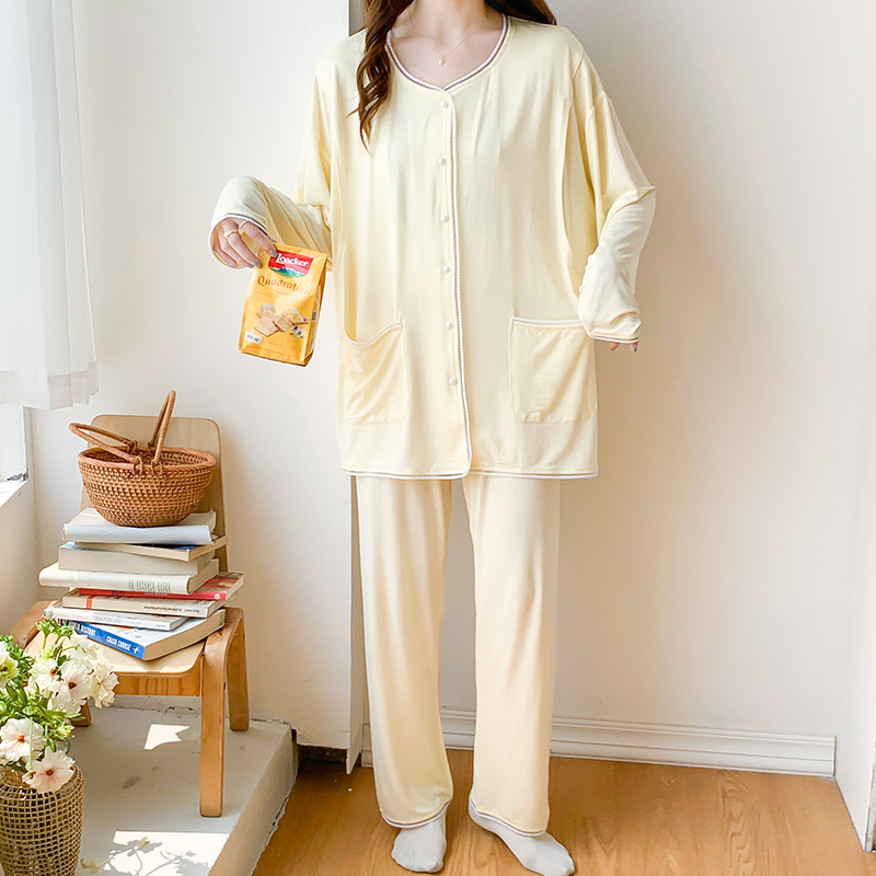 莫代尔棉白色月子服夏季薄款和服冰凉孕妇睡衣67月份哺乳喂奶套装