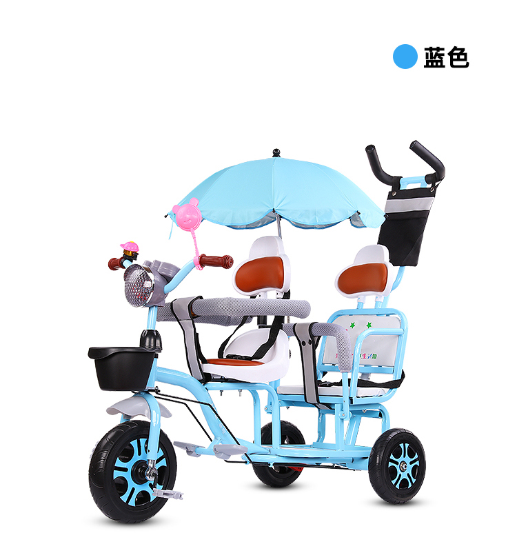 儿童三轮车可带人宝宝脚踏车双胞胎手推车婴儿大小宝二胎溜娃神器