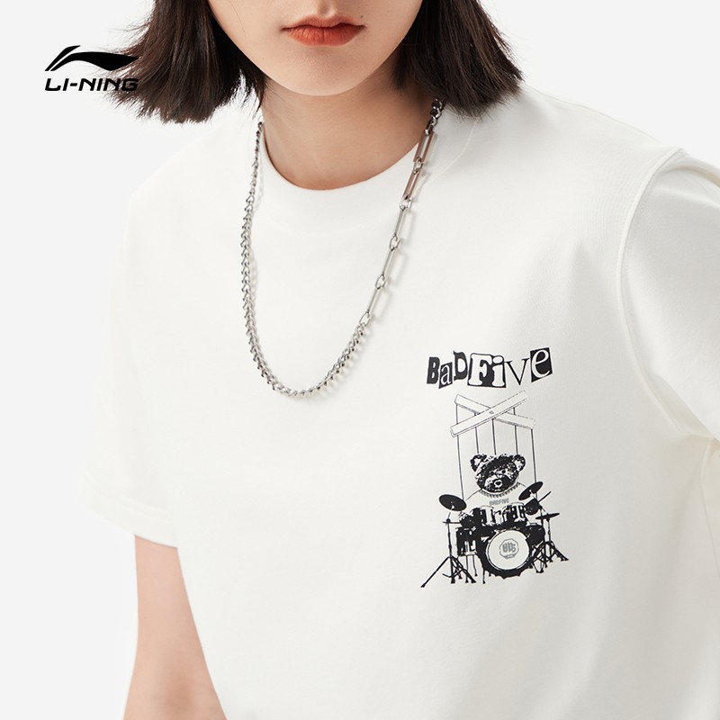 中国李宁反伍BADFIVE女子短袖文化衫个性圆领时尚运动T恤AHSS406