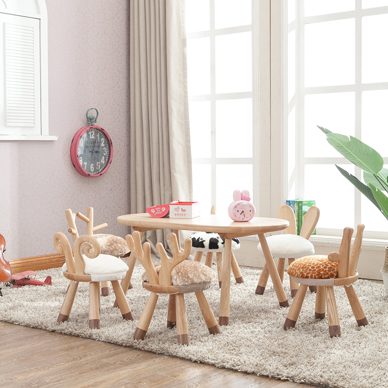 现代简约实木幼儿园桌椅组合学生儿童学习玩具手工长桌子个性家用