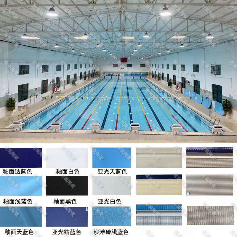 标准泳池专用瓷砖体育馆比赛游泳池砖学校游泳馆水池防滑蓝色瓷砖