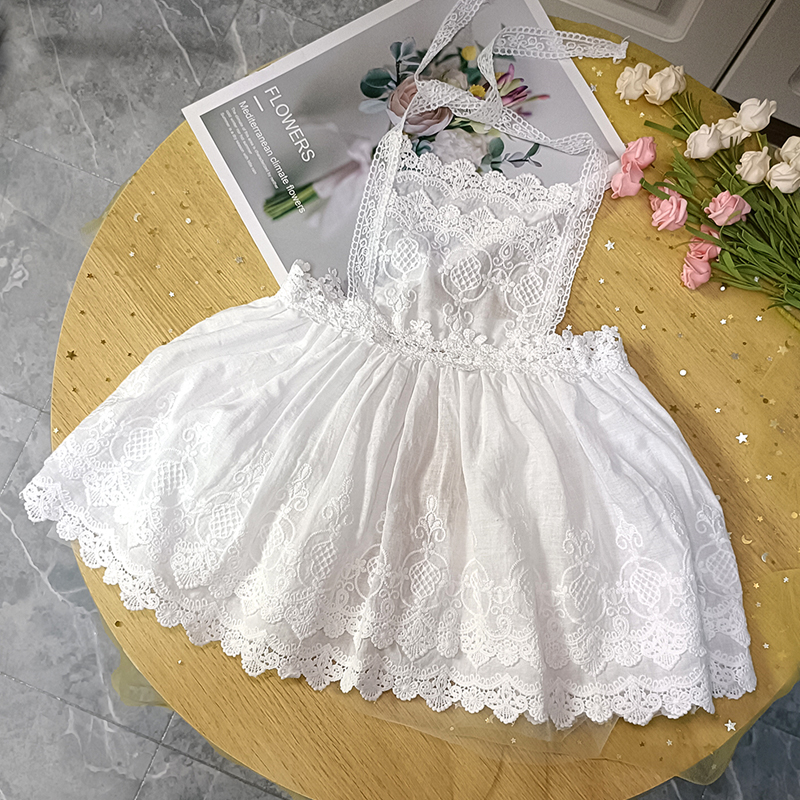 2岁内韩版儿童罩衫女孩洋气刺绣花边马甲花边围裙 公主蕾丝裙