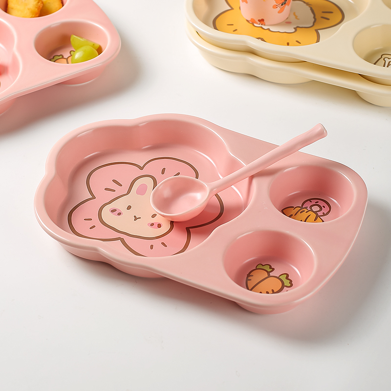 川岛屋早餐分格盘一人食餐具创意儿童餐盘家用高颜值陶瓷分餐盘子