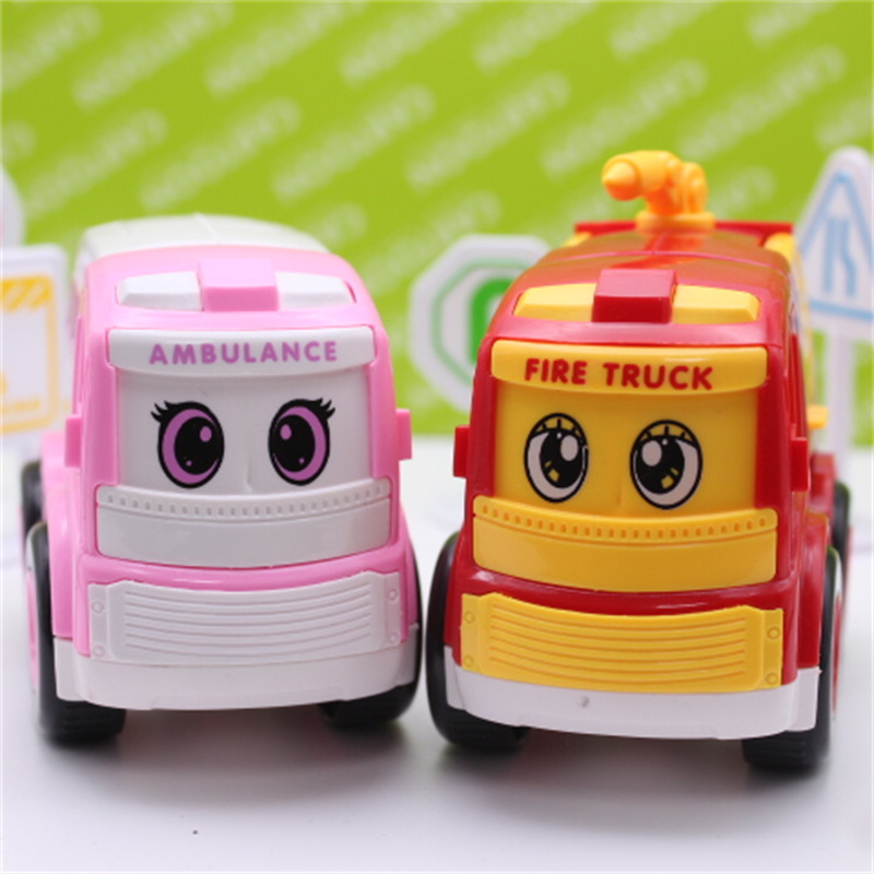 Q萌卡通惯性小汽车迷你飞机消防车直升机组合儿童1-6岁玩具套装