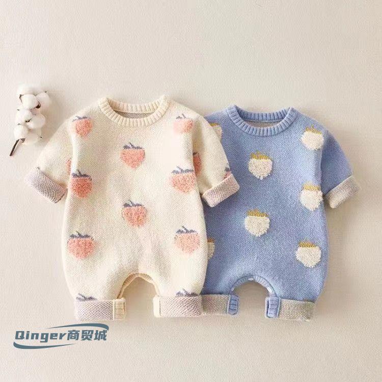 速发0到12个月婴儿连体衣秋季超软棉线毛衣爬服2022年新品宝宝外