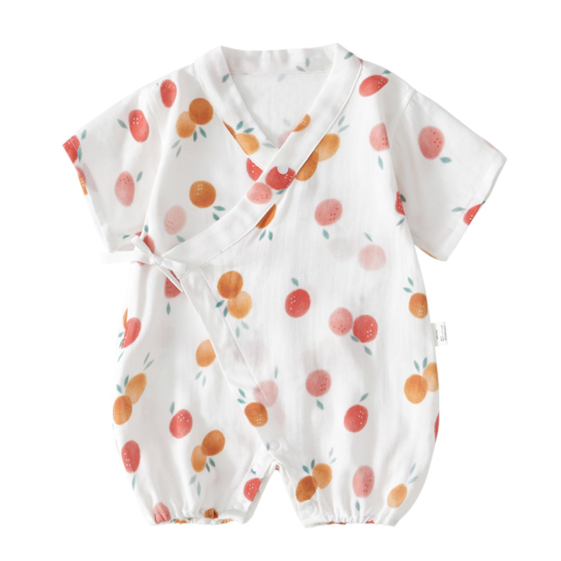 男婴儿衣服夏季纱布和尚服薄款新生儿短袖连体衣女宝宝空调服哈衣