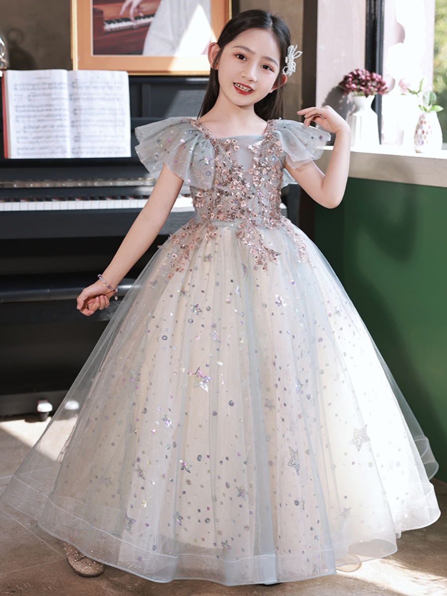 新品儿童礼服女童公主裙生日宴主持人晚礼服钢琴演奏演出服高端走