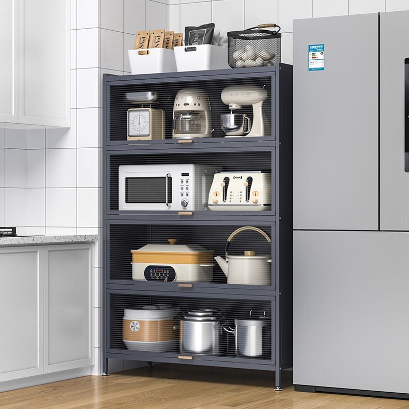 新品厨房置物架带门落地多层置物柜多功能橱柜碗碟锅具电器辅食储