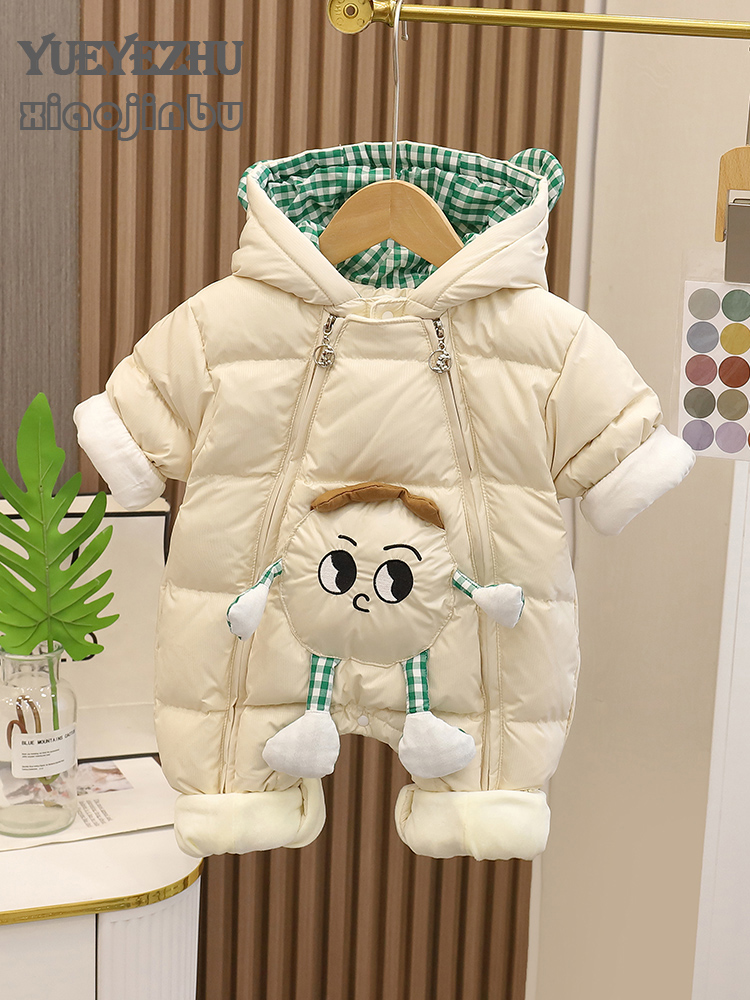 定制男宝宝羽绒衣服冬季白鸭绒外套婴儿保暖连体衣冬装韩版卡通外