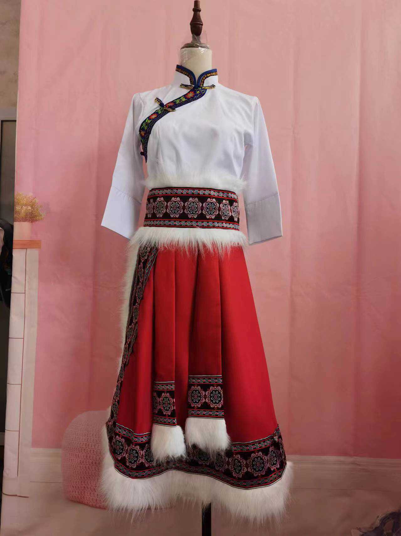 新款儿童成人藏族服装艺考练习练功服大裙摆少数民族服饰头饰道具