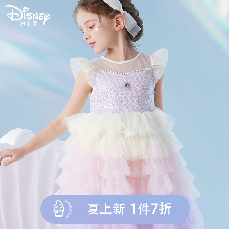 迪士尼女童连衣裙儿童夏装新款裙子中大童公主纱裙蓬蓬裙蛋糕裙
