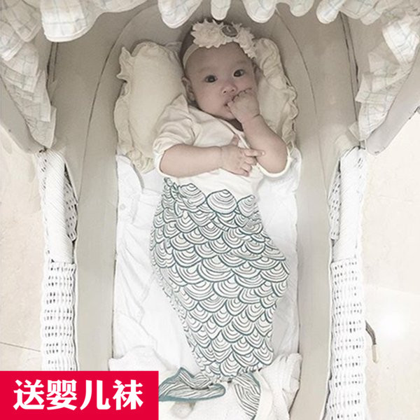 摄影婴幼儿美人鱼睡袋宝宝纯棉防踢被睡衣新生儿四季睡袋拍照道具