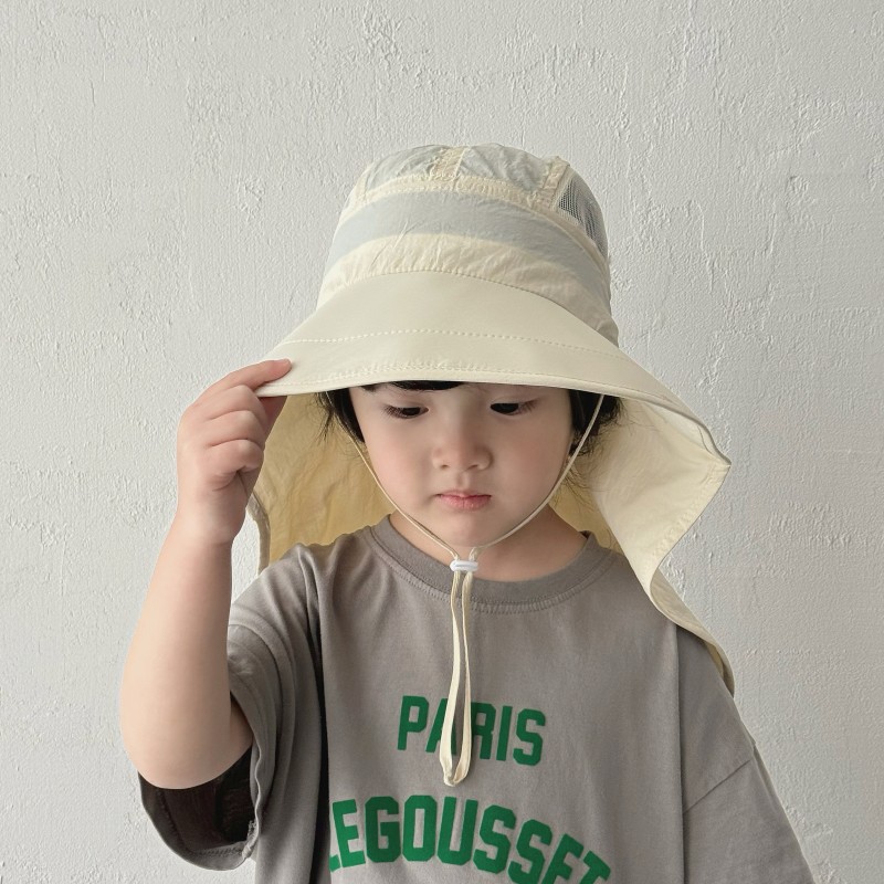 儿童防晒帽子夏季遮脸新款uv防紫外线薄沙滩渔夫男女童宝宝遮阳帽
