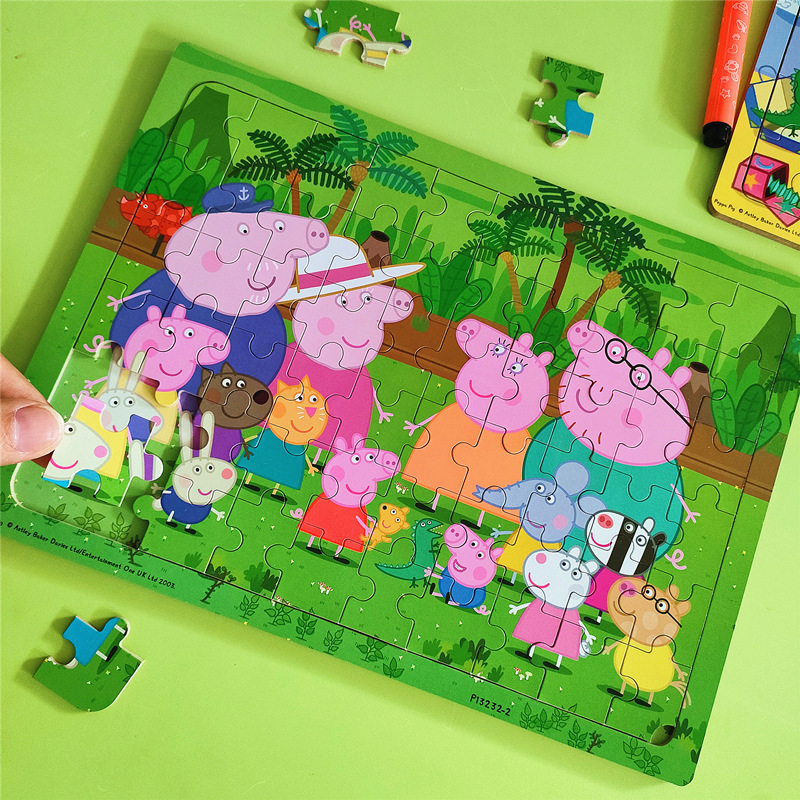 小猪佩奇木质拼图儿童2-3-4岁宝宝大块阶梯拼板5-6男女孩益智玩具