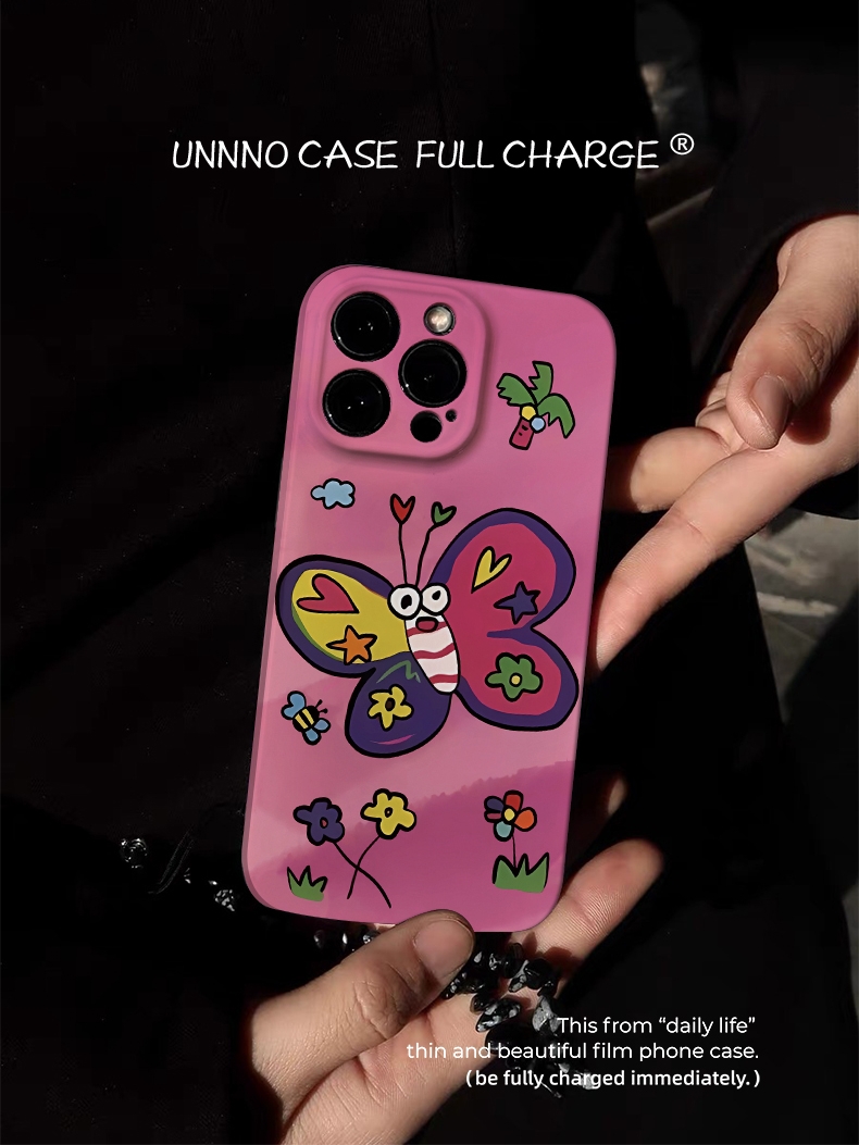 新款软壳多彩粉色蝴蝶小众设计适用苹果15promax手机壳小米13个性13Pro款华为MATE60PRO全包镜头软壳一加oppo