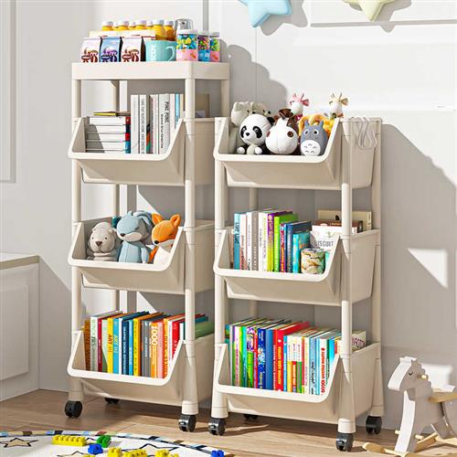 可移动书架置物架多层家用小推车儿童玩具收纳架带轮落地简易书柜