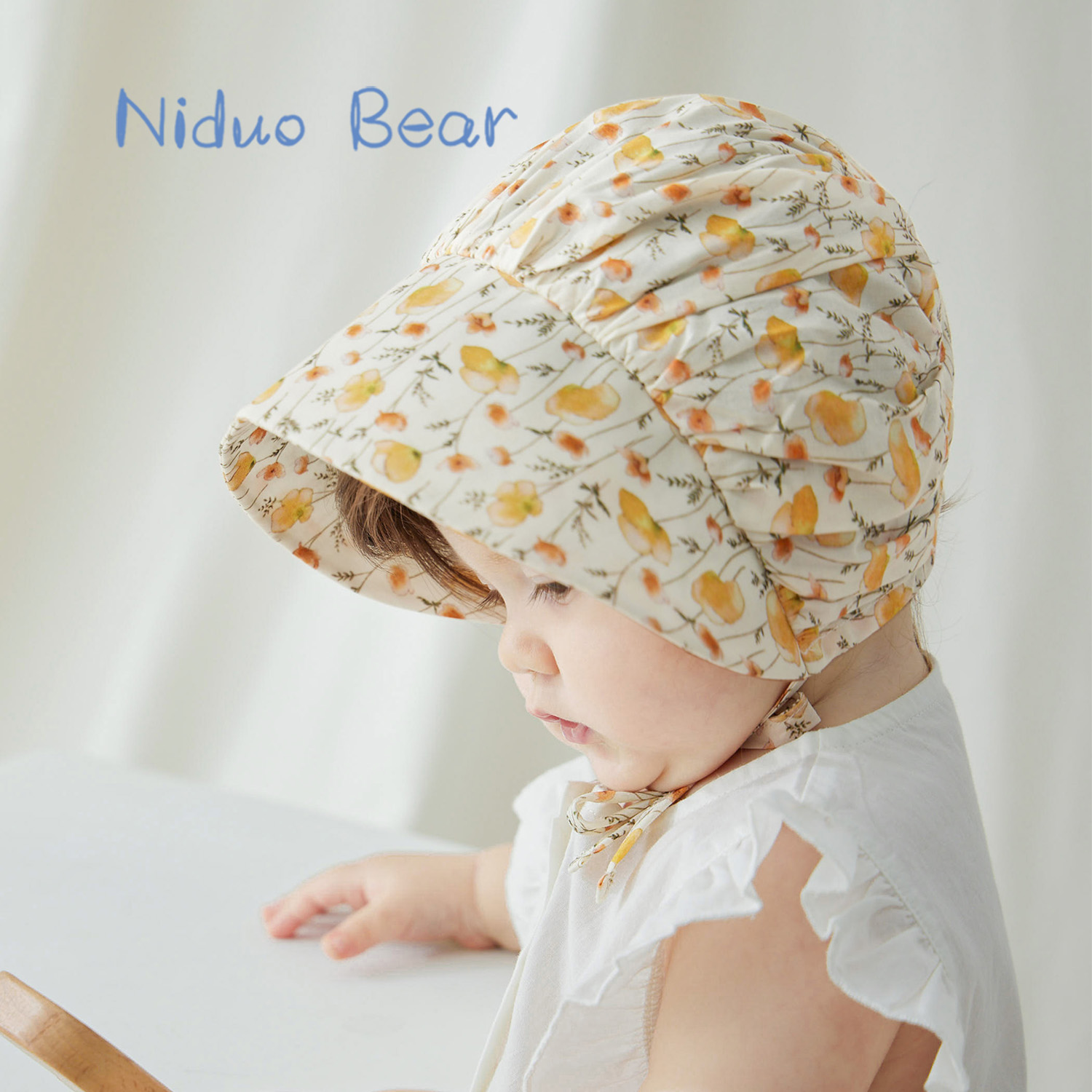 尼多熊新生婴儿帽子碎花公主帽儿童遮阳帽胎帽宝宝帽子夏季薄款
