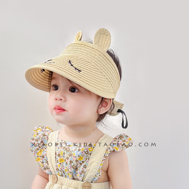 宝宝遮阳帽婴儿帽子夏季儿童防晒帽女童空顶帽草帽男童海边沙滩帽