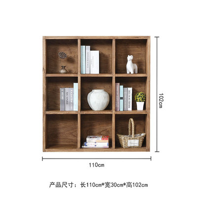 老榆木实木书架一体简易客厅儿童矮柜组合置物架落地靠墙书柜定制