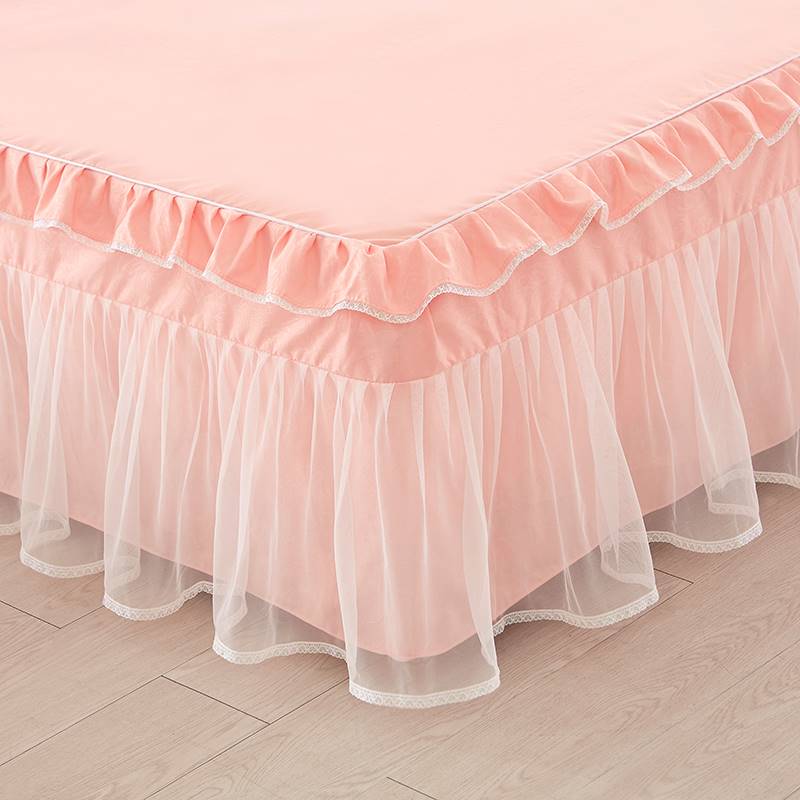 韩版公主床上用品磨毛蕾丝花边被套床裙粉红磨毛女童风床单床罩纯