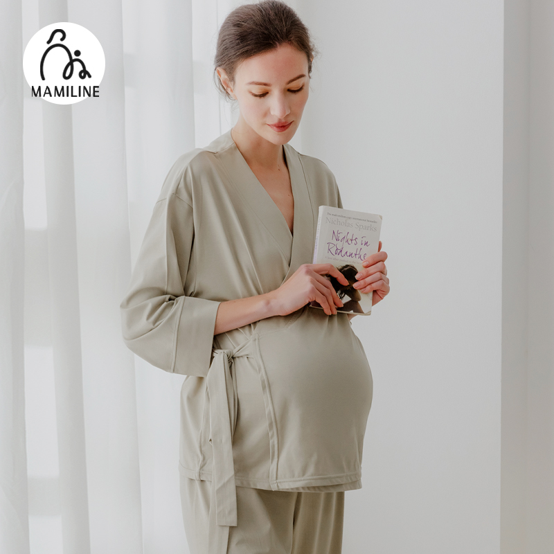 MAMILINE天丝莫代尔孕妇睡衣斜襟月子服产后夏季薄款哺乳衣4月5月