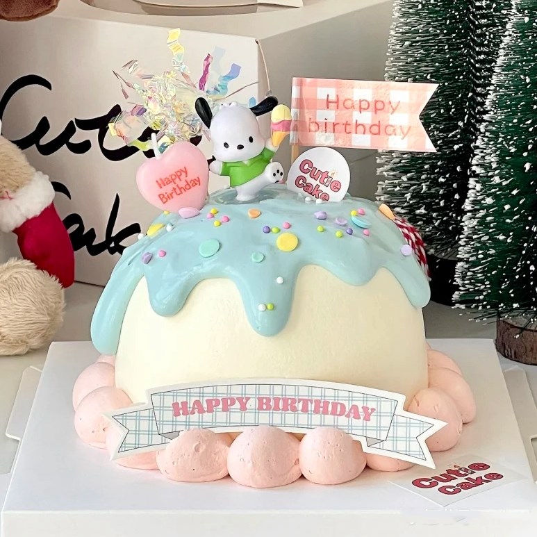 卡通可爱帕恰狗蛋糕装饰摆件小狗狗周岁生日快乐小气球甜品台插件