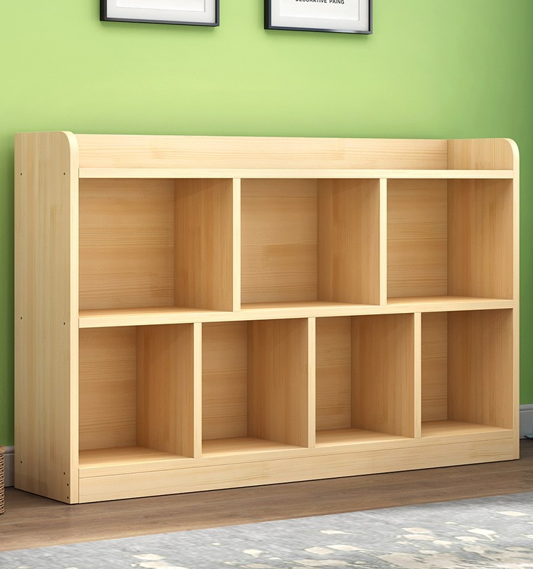 实木书架落地儿童简易书柜组合格子柜矮柜家用简约现代置物柜定制