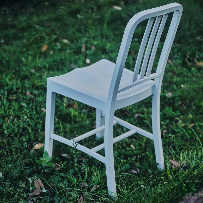 复古海军椅铁艺直靠背餐椅工业风火锅店仿不锈钢金属铁椅方管椅子