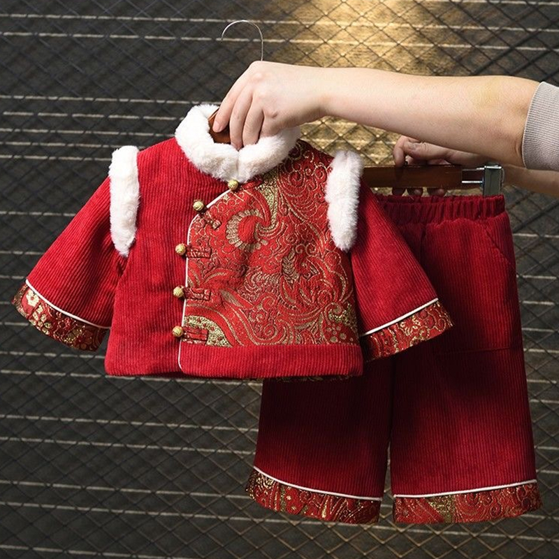 婴儿衣服大红色周岁礼服过年衣拜年服喜庆新年两件套男女宝宝冬装